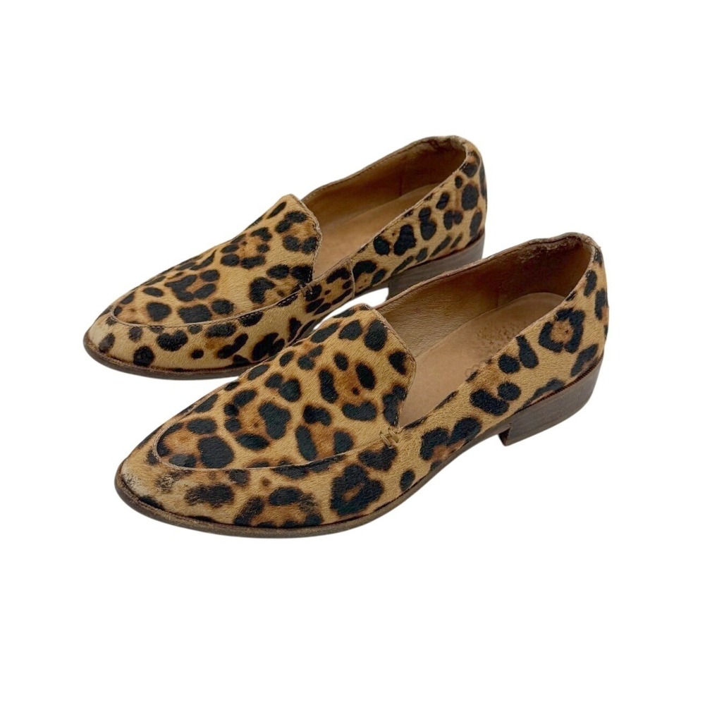 Madewell Frances Womens 7 Leopard Calf Hair Leather Loafers Flats Animal Print